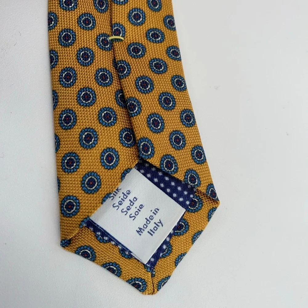 Eton Tie Mens One Size Yellow Blue Patterned Silk Classic Necktie Italy Made NWT